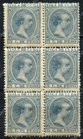 Куба 1890-1897 гг. • SC# 146 • 5 c. • король Альфонсо XIII • стандарт • блок 6 марок • MNH OG VF