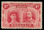 Родезия 1910-1913 гг. • Gb# 123 • 1 d. • выпуск "Две головы" • Эдуард VII с супругой • ярко-карминовая • MH OG VF ( кат.- £ 38 )