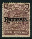 Родезия 1909-1912 гг. • Gb# 106c • 6 d. • герб колонии • надпечатка • "Rhodesia" • серо-лиловая • стандарт • Used VF ( кат.- £ 13 )