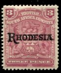 Родезия 1909-1912 гг. • Gb# 104 • 3 d. • герб колонии • надпечатка • "Rhodesia" • стандарт • MH OG XF ( кат.- £ 6 )
