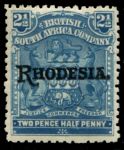 Родезия 1909-1912 гг. • Gb# 103a • 2½ d. • герб колонии • надпечатка • "Rhodesia." • ультамарин! • стандарт • MH OG XF ( кат.- £ ? )
