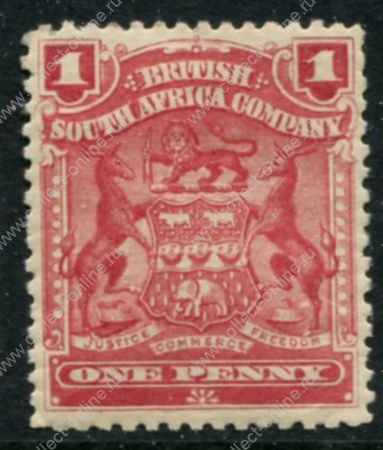 Родезия 1898-1908 гг. • Gb# 77 • 1 d. • герб колонии • розово-красная • стандарт • MH OG VF ( кат.- £ 16 )