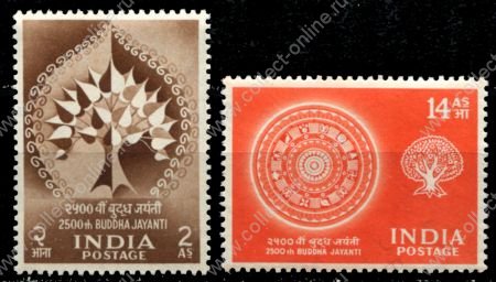 Индия 1956 г. • Gb# 372-3 • 2 и 14 a. • Праздник Будда Джаянти • полн. серия • MNH OG VF ( кат. - £12.5 )