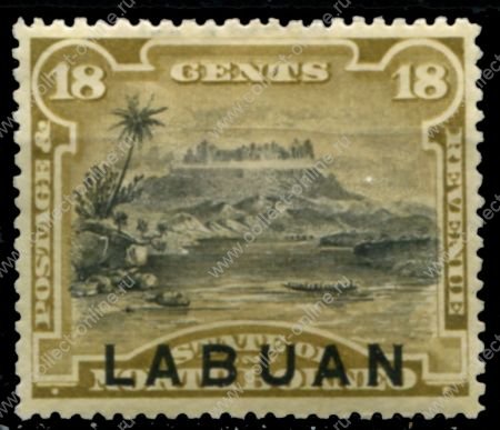 Лабуан 1894-1896 гг. • Gb# 72 • 18 c. • надпечатка на осн. выпуске Сев. Борнео • бухта • MH OG XF ( кат. - £55+ )