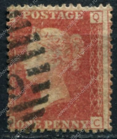 Великобритания 1858-1879 гг. • Gb# 44 (pl. 222) • 1 d. • Королева Виктория • Used VF ( кат.- £50 )