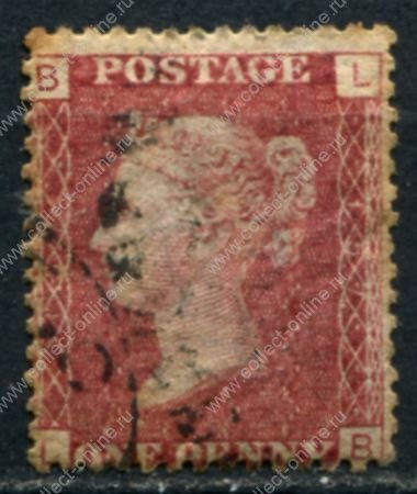 Великобритания 1858-1879 гг. • Gb# 44 (pl. 157) • 1 d. • Королева Виктория • Used VF- ( кат.- £3 )