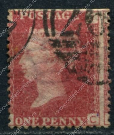 Великобритания 1858-1879 гг. • Gb# 44 (pl. 144) • 1 d. • Королева Виктория • Used F ( кат.- £25 )