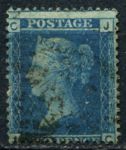 Великобритания 1858-1879 гг. • Gb# 45 pl. 9 • 2 d. • Королева Виктория • темно-синяя • Used F ( кат.- £15 )