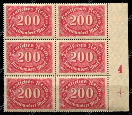 Германия 1922 г. • Mi# 220 • 200 марок • стандарт • блок 6 марок • MNH OG XF ( кат.- € 5+ )