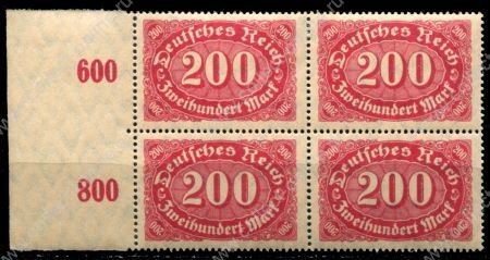 Германия 1922 г. • Mi# 220 • 200 марок • стандарт • кв.блок • MNH OG XF+ ( кат.- € 3 )