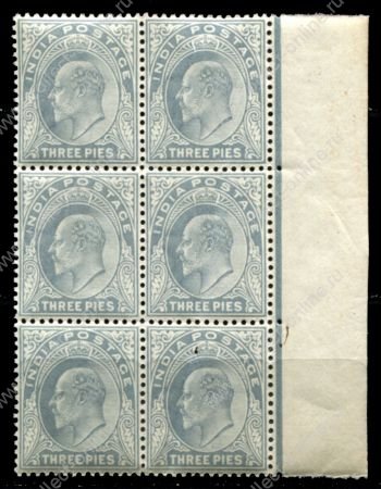 Индия 1902-1911 гг. • Gb# 119 • 3 p. • Эдуард VII • стандарт • блок 6 марок • MNH OG XF*