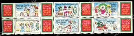 США • Рождественские этикетки 1974 г. • Мир на Земле • зимние сценки • неофициальный выпуск • сцепка ( 6 марок ) • MNH OG VF