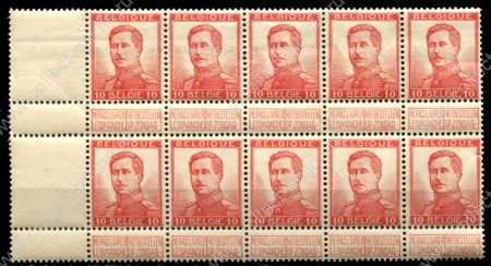 Бельгия 1912-1913 гг. • Mi# 100 II • 10 c. • Король Альберт I • стандарт • блок 10 марок • MNH OG VF