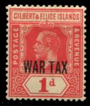 Гилберта и Эллис о-ва 1918 г. • Gb# 26 • 1 d. • на военные нужды • надпечатка • war tax • MH OG VF