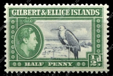 Гилберта и Эллис о-ва 1939-1955 гг. • Gb# 43 • ½ d. • Георг VI • основной выпуск • птица фрегат • MNH OG VF