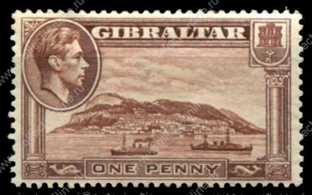 Гибралтар 1938-1951 гг. • Gb# 122c • 1 d. • Корабли напротив скалы Гибралтар • (перф. - 13) • MH OG VF ( кат.- £3 )