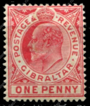 Гибралтар 1906-1911 гг. • Gb# 67 • 1 d. • Эдуард VII • стандарт • MH OG VF ( кат. - £6 )