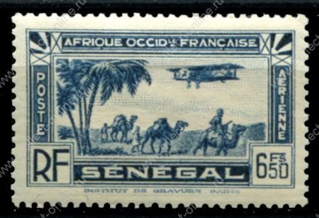 Сенегал 1935 г. • Iv# A9 • 6.50 fr. • аэроплан над караваном верблюдов • авиапочта • MH OG VF
