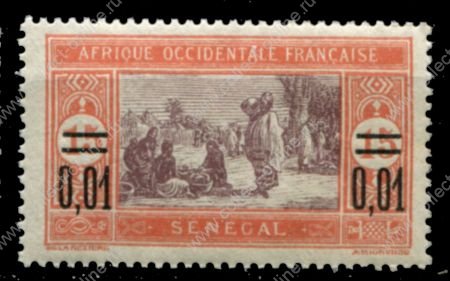 Сенегал 1922 г. • Iv# 91 • 1 c. на 15 c. • осн. выпуск • надп. нов. номинала • MNH OG VF