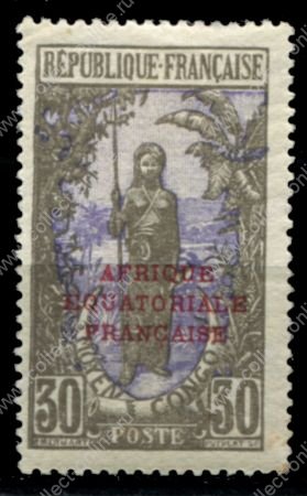 Французское Конго 1926-1928 гг. • Iv# 96 • 30 c. • надп. на марке 1907-17 гг.• MH OG VF