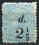 Австралия • Тасмания 1891 г. • Gb# 169 • 2½ на 9 d. • надп. нов. номинала • стандарт • MH OG VF ( кат.- £5 )