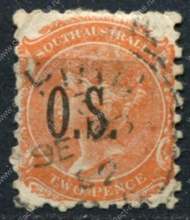 Южная Австралия 1891-1896 гг. • GB# O55 • 2 d. • надпечатка "O.S."(тип II) • перф. 10 • официальная почта • Used VF ( кат.- £4 )