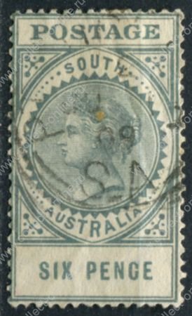 Южная Австралия 1906-1912 гг. • GB# 300 • 6 d. • Королева Виктория • "толстые буквы" • стандарт • Used XF