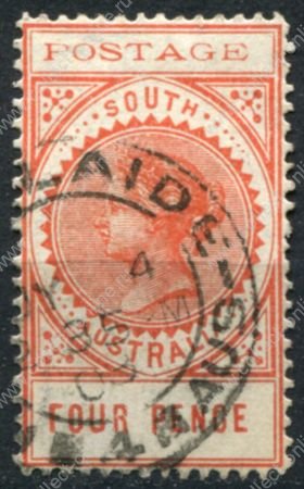 Южная Австралия 1902-1904 гг. • GB# 269 • 4 d. • Королева Виктория • "тонкие буквы" • стандарт • Used XF