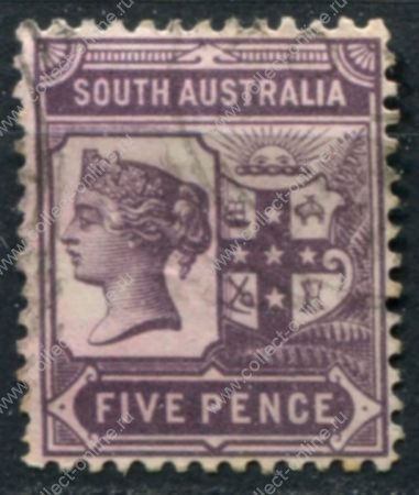 Южная Австралия 1894-1906 гг. • GB# 238a • 5 d. • Королева Виктория • кенгуру • перф. 13 • стандарт • Used VF