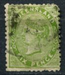 Квинсленд 1879-1881 гг. • GB# 143 • 6 d. • Королева Виктория • стандарт • Used F-VF ( кат. - £6 )