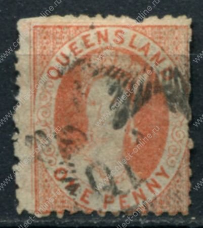 Квинсленд 1868-1878 гг. • GB# 84 • 1 d. • Королева Виктория • перф. 13 • стандарт • Used F-VF ( кат. - £13 )