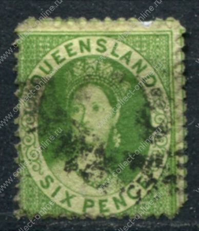 Квинсленд 1868-1874 гг. • GB# 68 • 6 d. • Королева Виктория • перф. 13) • стандарт • Used F-VF ( кат. - £7 )