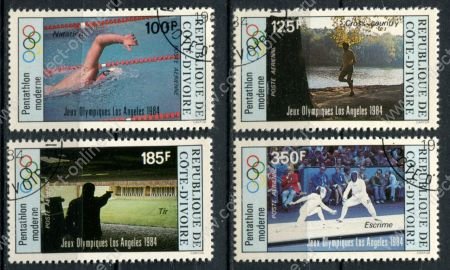 Кот-д'Ивуар 1980 г. • SC# C81-4 • 100 - 350 fr. • Летние Олимпийские Игры • Лос-Анджелес • гимнастика • авиапочта • полн. серия • Used(ФГ) VF ( кат.- $ 3 )