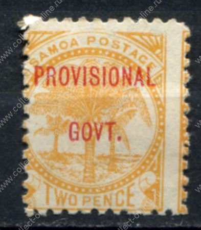 Самоа 1899-1900 гг. • Gb# 92a • 2 d. • надпечатка "Provisional Govt." • желтая • MH OG VF ( кат. - £5 ) 