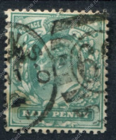 Великобритания 1902-1910 гг. • Gb# 216 • ½ d. • Эдуард VII • сине-зеленая • стандарт • Used XF ( кат.- £1,5 )
