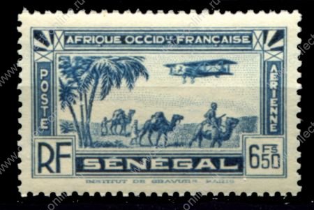 Сенегал 1935 г. • Iv# A9 • 6.50 fr. • • аэроплан над караваном верблюдов • авиапочта • MNH OG VF