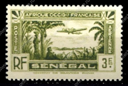 Сенегал 1935 г. • Iv# A6 • 3 fr. • двухмоторный самолёт над джунглями • авиапочта • MNH OG VF