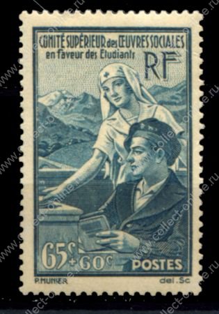 Франция 1938 г. • Iv# 417 • 65+60 c. • Фонд поддержки студенчества • MNH OG VF (кат. - €20 )