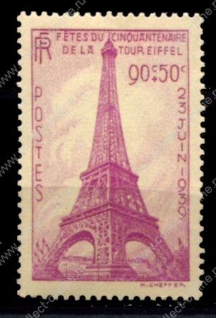 Франция 1939 г. • Iv# 429 • 90+50 c. • 50-летие Эйфелевой башни • MH OG VF • ( кат. - €9 )