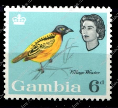 Гамбия 1963 г. • Gb# 199 • 6 d. • Елизавета II • осн. выпуск • птицы • MNH OG VF ( кат. - £3 )