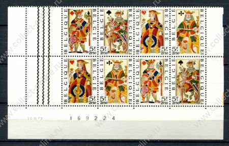 Бельгия 1973 г. • Mi# 1746-1749 • игральные карты • 2 полн. серии кв. блоки № + дата • MNH OG XF+