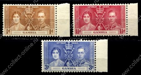 Гамбия 1937 г. • Gb# 147-9 • 1 - 3 d. • Коронация Георга VI • полн. серия • MNH OG XF+