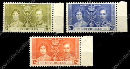 Сейшелы 1937 г. • Gb# 132-134 • Коронация Георга VI • полн. серия • MNH OG VF