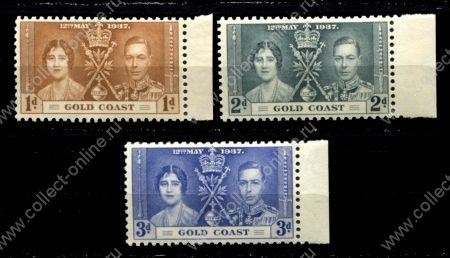 Британский Золотой Берег 1937 г. • Gb# 117-119 • 1 - 3 d. • Коронация Георга VI • полн. серия • MNH OG XF ( кат.- £7,5 )