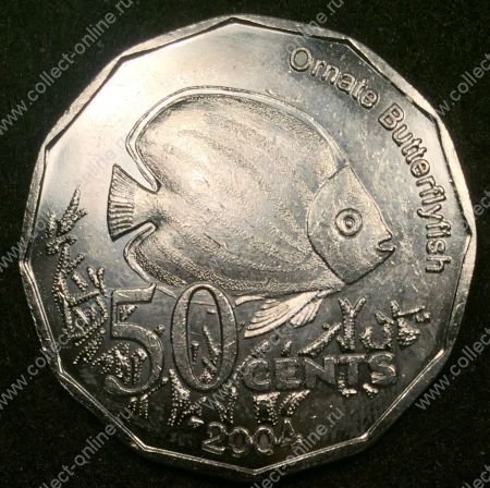 Кокосовые острова 2004 г. • 50 центов • тропическая рыба • пальма • регулярный выпуск • BU