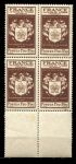 Франция 1944 г. • Mi# 672(Iv# 668) • 1,50+3.50 fr. • день марки • кв. блок • MNH OG VF