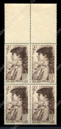 Франция 1945 г. • Iv# 738 • 4+1.fr. • Сара Бернар • кв. блок • MNH OG XF