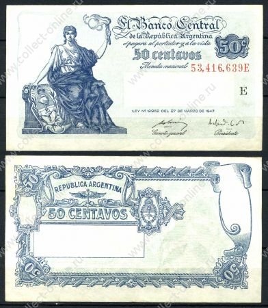 АРГЕНТИНА 1948-50гг. P# 256 / 50 ЦЕНТАВОС / AUNC