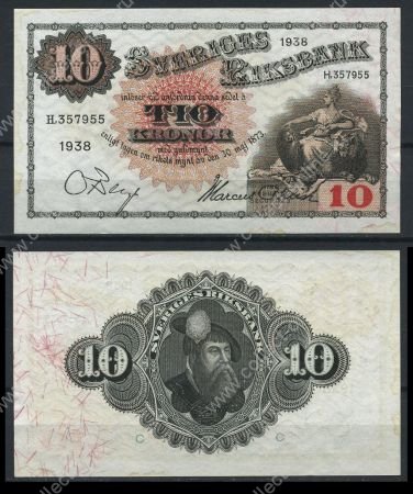 ШВЕЦИЯ 1938г. P# 34u / 10 КРОН / UNC ПРЕСС*