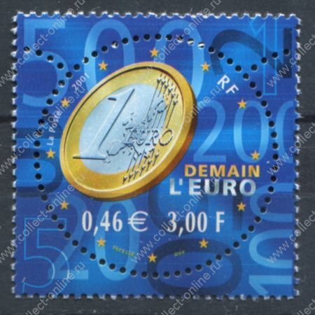 Франция 2001 г. • Iv# 3402 • 3 fr. (€0.46) • Переход на евро • MNH OG VF ( кат.- €1.60 )